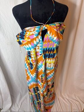 Zara Backless Geometric Maxi Dress in Orange, Blue, Pink, White